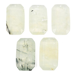 Пренит Природные пренит подвески, граненые прямоугольные подвески, 34~35.5x19~20.5x7~8 мм, отверстие : 1.6 мм