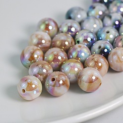 Bisque UV Plating Rainbow Iridescent Acrylic Beads, Three Tone, Round, Bisque, 15mm