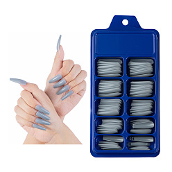 Светлый Стально-синий 100шт 10 размер трапециевидной формы пластиковые накладные ногти, пресс с полным покрытием на накладных ногтях, нейл-арт съемный маникюр, аксессуары для украшения ногтей для практики маникюра, светло-стальной синий, 26~32x7~14 мм, 10шт / размер