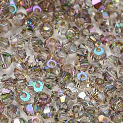 Gray Full Rainbow Plated Transparent Electroplate Glass Beads, Faceted, Bicone, Gray, 2x2mm, Hole: 0.7mm, about 720pcs/bag