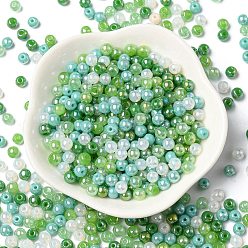 Green Glass Beads, Round, Mixed Style, Green, 4~4.5x4mm, Hole: 0.8mm, about 1000pcs/1 bag