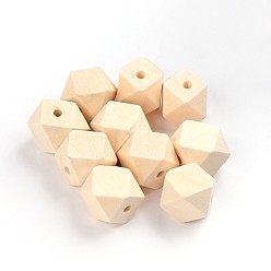 BurlyWood Unfinished Wood Beads, Natural Wooden Beads, Faceted Nugget, 20x20mm, Hole: 3.5mm