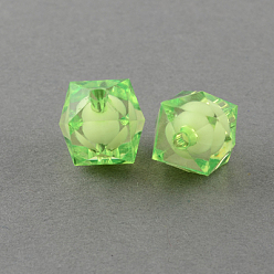 Yellow Green Transparent Acrylic Beads, Bead in Bead, Faceted Cube, Yellow Green, 12x11x11mm, Hole: 2mm, about 620pcs/500g