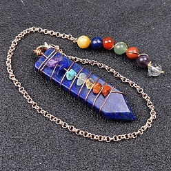 Lapis Lazuli Natural Lapis Lazuli & Mixed Stone Braided Bullet Dowsing Pendulum Pendant Decorations, Chakra Yoga Theme Jewelry for Home Display, 48~52mm