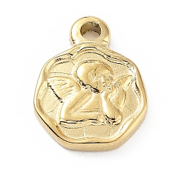 Golden 304 Stainless Steel Charms, Flat Round with Cupid Charm, Golden, 13x10x2mm, Hole: 1.6mm