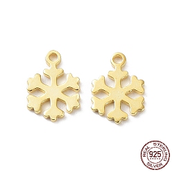 Real 18K Gold Plated 925 Sterling Silver Charms, Snowflake Charm, Real 18K Gold Plated, 8.5x6x0.8mm, Hole: 0.9mm