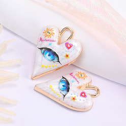 Светло-Голубой Подвески сплава cmолы, Сердце с глаз, с золотистой петлей, Небесно-голубой, 34x25 мм