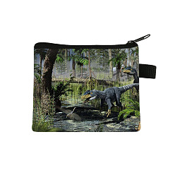 Olive Drab Dinosaur Pattern Polyester Wallets with Zipper, Change Purse, Clutch Bag, Olive Drab, 11x13.5cm