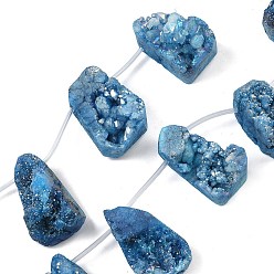 Королевский синий Гальванические натуральный druzy шарики агата стренг, сверху просверленные бусы, слеза, окрашенные, королевский синий, 36~42x23~29x12~32 мм, отверстие : 1.5 мм, около 5 шт / нитка, 8.26 дюйм ~ 9.44 дюйм (21~24 см)