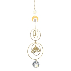 Golden Natural Rose Quartz & Glass Pendant Decorations, with Brass & Stainless Steel Findings, Golden, 289mm
