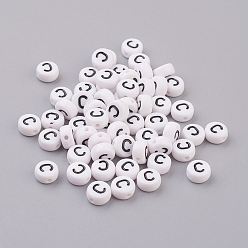 Letter C Акриловые бусины с горизонтальными отверстиями, плоско-круглые, белые, буква С, 7x4 мм, отверстие : 1.2~1.8 мм