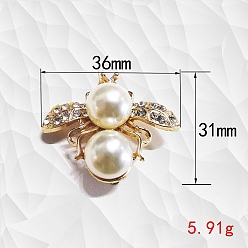 Golden Alloy Rhinestone Bees Bag Decorative Clasps, with Plastic Pearl, Golden, 3.1x3.6cm