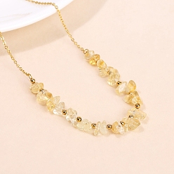 Citrine Natural Citrine Chips Beaded Necklaces, Golden Tone Stainless Steel Cable Chain Necklace for Women, 17.72 inch(45cm)