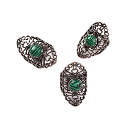 Малахит Ретро-кольца на палец из синтетического малахита, регулируемые латунные кольца для женщин, 38 мм, внутренний диаметр: 19 мм