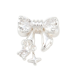 Посеребрённый Латунные микро проложить кубического циркония бусы, бантом, 925 серебро покрытием, 15x14x5 мм, отверстие : 1.4 мм
