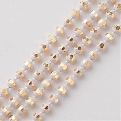 White Brass Faceted Ball Chains, Soldered, Rack Plating, Two Tone, White, 1.5mm