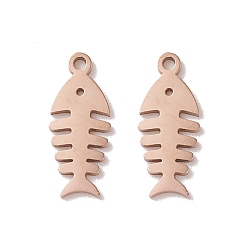 Rose Gold 304 Stainless Steel Pendants, Fishbone, Rose Gold, 14x6x0.8mm, Hole: 1mm
