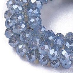 Light Blue Electroplate Glass Beads Strands, Pearl Luster Plated, Faceted, Rondelle, Light Blue, 6x4.5~5mm, Hole: 1mm, about 85~88pcs/strand, 16.1~16.5 inch(41~42cm)