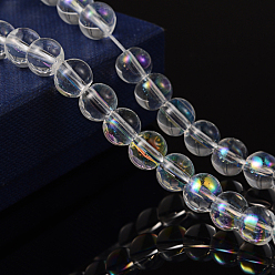 Clear AB Round Glass Beads Strands, Clear AB, AB Color Plated, bead: 8mm in diameter, hole: 1mm, about 14 inch/strand, about 42pcs/strand