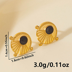 Золотой 304 плоские круглые серьги-гвоздики из нержавеющей стали, золотые, 14x16 мм