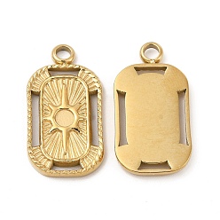 Real 14K Gold Plated Ion Plating(IP) 304 Stainless Steel Pendant Cabochon Settings, Rectangle with Sun Pattern, Real 14K Gold Plated, Tray: 3mm, 23x12x2mm, Hole: 2.5mm