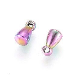 Rainbow Color Ion Plating(IP) 304 Stainless Steel Charms, Chain Extender Drop, Teardrop, Rainbow Color, 6x3mm, Hole: 1mm