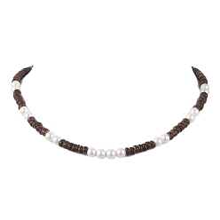 Coconut Brown Natural Coconut Column and Shell Pearls Bead Necklaces for Women, Coconut Brown, Inner Diameter: 16.34 inch(41.5cm)