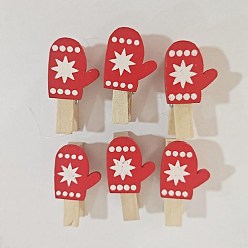 Clothes Plastic Clothes Pins, Christmas Theme, for Ticket, Note, Photo, Snack Bags, Office School Supplies, Gloves Pattern, 35x7mm
