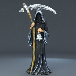 Black Resin Death Figurine Ornament, for Halloween Party Home Desk Decoration, Black, 90x60x170mm