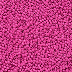 Hot Pink FGB 6/0 Grade A Round Glass Seed Beads, Baking Paint, Hot Pink, 4x3mm, Hole: 1mm, about 4500pcs/pound