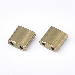 Golden Plated Electroplate Opaque Glass Seed Beads, 2-Hole, Rectangle, Golden Plated, 5x4.5~5.5x2~2.5mm, Hole: 0.5~0.8mm