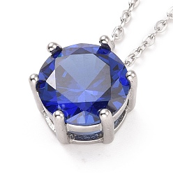 Средно-синий Ожерелье с подвеской из плоского круглого кубического циркония, нержавеющая сталь с цветным покрытием 304 украшения из нержавеющей стали для женщин, светло-синий, 17.52 дюйм (44.5 см)