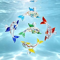 Mixed Color Handmade Lampwork Pendants, Dolphin with Swirl Stripe Charms, Mixed Color, 48~53x64~72x14~16mm, Hole: 4.5~5.5mm