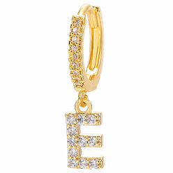 Letter E Clear Cubic Zirconia Initial Letter Dangle Hoop Earrings, Golden Brass Jewelry for Women, Letter.E, 22mm