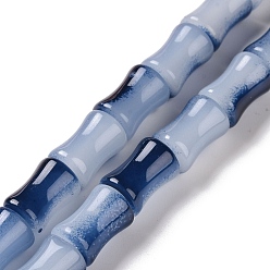Marine Blue Glass Beads Strands, Bamboo Stick Shape, Marine Blue, 11.5~12x8~8.5mm, Hole: 1.1mm, about 30Pcs/strand, 14.17 inch(36cm)