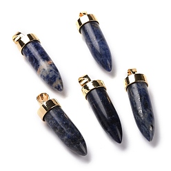 Sodalite Natural Sodalite Pointed Pendants, Cone Charms, with Golden Tone Alloy and Iron Findings, 42.5~46x14~15mm, Hole: 8x6mm