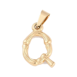 Letter Q 304 Stainless Steel Pendants, Bamboo Style, Letter, Golden Color, Letter.Q, 19x16x3mm, Hole: 3x7mm