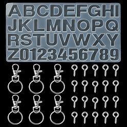 White DIY Keychain Making Kits, Inclduing Number and Letter Design DIY Silicone Molds, Alloy Swivel Clasps, Iron Key Rings & Screw Eye Pin Peg Bails, White
