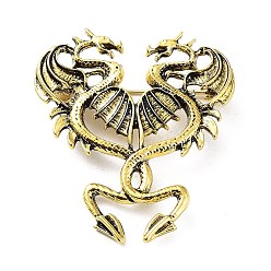 Antique Golden Dragon Brooch, Alloy Badge for Unisex, Antique Golden, 46x40.5x7mm