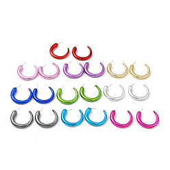Mixed Color Horn Acrylic Stud Earrings, Half Hoop Earrings with 316 Surgical Stainless Steel Pins, Mixed Color, 46x8.5mm