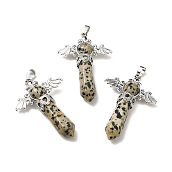 Dalmatian Jasper Natural Dalmatian Jasper Pendants, Angel Charms, with Rack Plating Platinum Tone Brass Findings, Cadmium Free & Lead Free, 52~53x37x11mm, Hole: 8x5mm