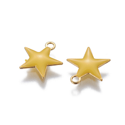 Yellow Brass Enamel Charms, Enamelled Sequins, Star, Golden, Yellow, 10.5x10x1.7mm, Hole: 1.4mm