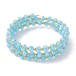 Light Sky Blue Glass Rondelle Beaded Wrap Style Bracelet, Triple Layer Bracelet, Light Sky Blue, Inner Diameter: 2-1/8 inch(5.4cm)