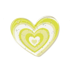 Champagne Yellow Transparent Plastic Pendants, Random Hole Left or Right, with Sequin, Heart, Champagne Yellow, 28.5x30x1.5mm, Hole: 1.5mm