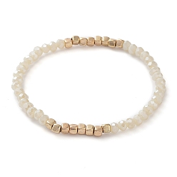 Peru Gold-tone Miyuki Elastic Crystal Beaded Bracelet with Acrylic Tube Beads