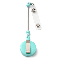 Turquoise Iron & Plastic Beadable Badge Reels, Retractable Badge Holders, Flat Round, Turquoise, 200x32x14.5mm