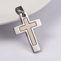 Stainless Steel Color Tarnish Resistant 304 Stainless Steel Pendants, Cross, Stainless Steel Color, 31x22x2mm, Hole: 5x8mm