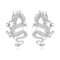 Platinum Alloy Dragon Stud Earrings, Gothic Jewelry for Men Women, Platinum, 62.2x38mm
