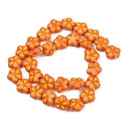 Темно-Оранжевый Фарфоровые эмалевые бусины ручной работы, цветок, пастельный фарфор, темно-оранжевый, 12~12.5x11~12.5x5.5~6 мм, отверстие : 1.6~2 мм