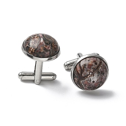 Природный Драгоценный Камень 304 пуговицы на манжетах из нержавеющей стали., с натуральной леопардовой шкурой яшмы, для аксессуаров одежды, полукруглый, 30~31x17.5 мм